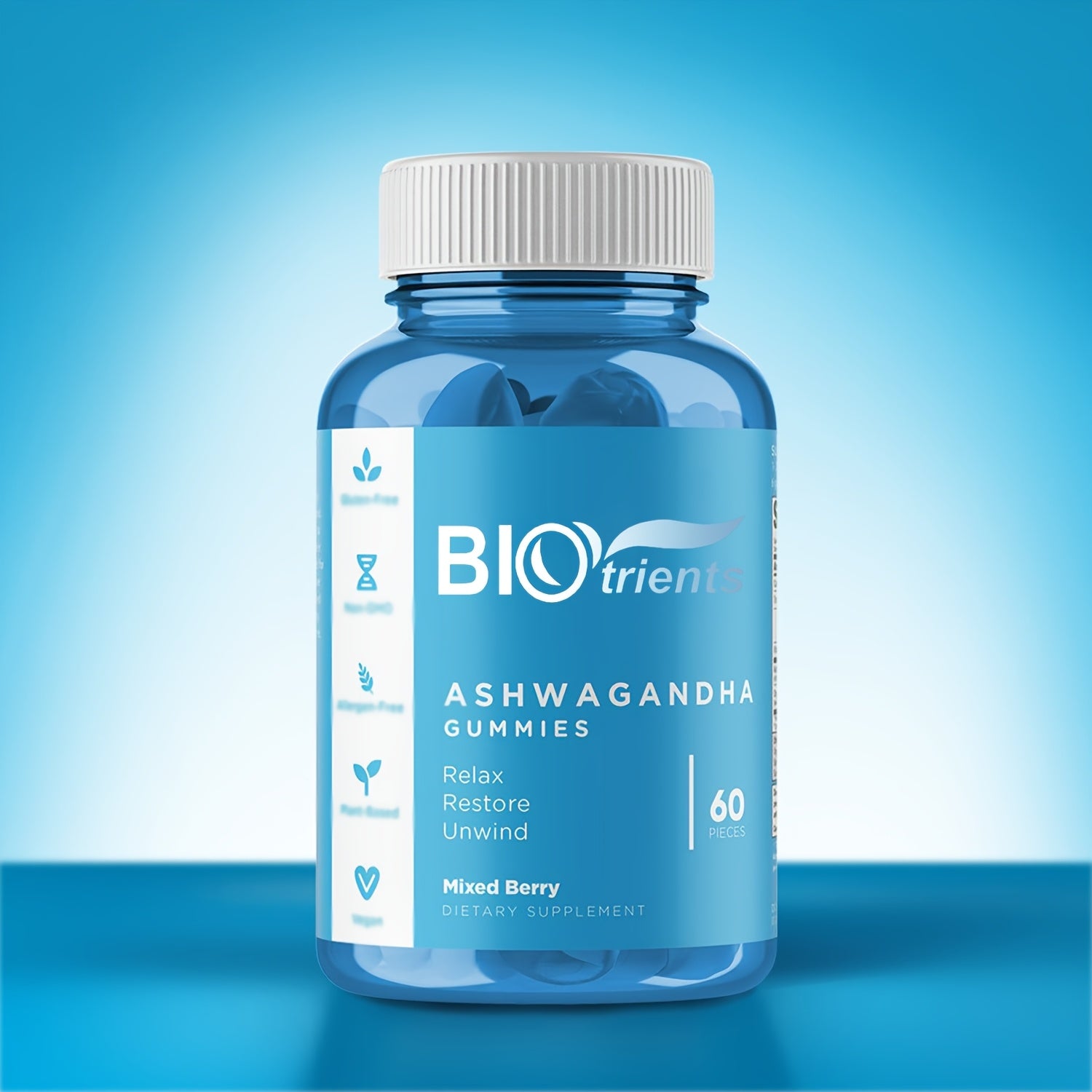 Biotrients - Ashwagandha Vitamin D Gummies - Improved Sleep, Stress Reduction, Relaxation And Cognitive Support For Men And Women, Mixed Berry, Gluten Free And Gelatin Free. America's #1 Ashwagandha - 60 GOlI Capsules Per Bot