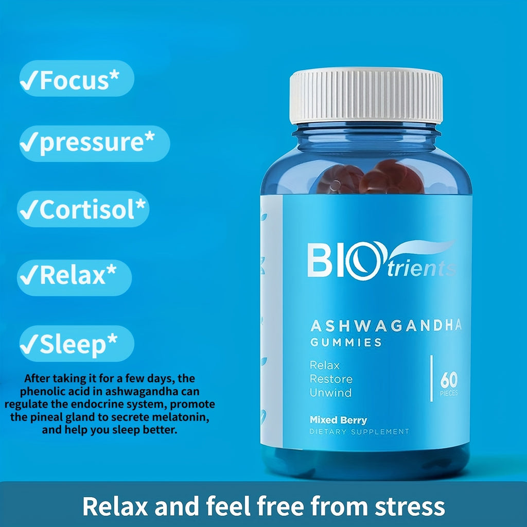 Biotrients - Ashwagandha Vitamin D Gummies - Improved Sleep, Stress Reduction, Relaxation And Cognitive Support For Men And Women, Mixed Berry, Gluten Free And Gelatin Free. America's #1 Ashwagandha - 60 GOlI Capsules Per Bot