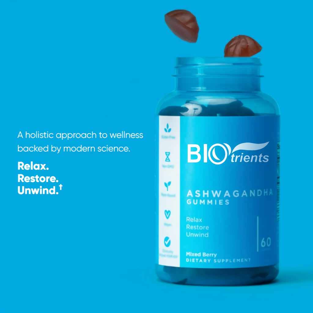 Biotrients - Ashwagandha Vitamin D Gummies - Improved Sleep, Stress Reduction, Relaxation And Cognitive Support For Men And Women, Mixed Berry, Gluten Free And Gelatin Free. America's #1 Ashwagandha - 60 GOlI Capsules Per Bot