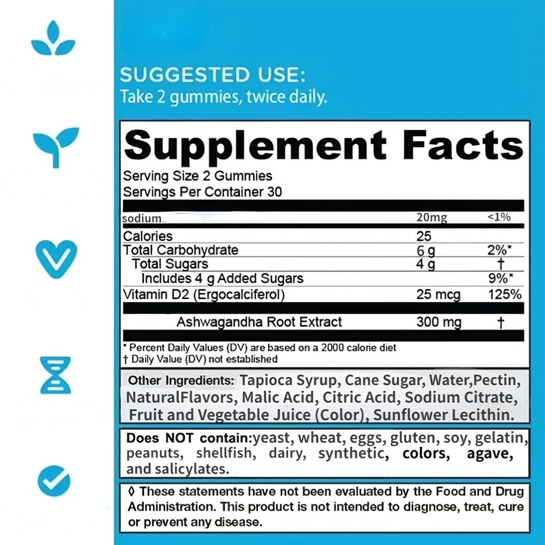 Biotrients - Ashwagandha Vitamin D Gummies - Improved Sleep, Stress Reduction, Relaxation And Cognitive Support For Men And Women, Mixed Berry, Gluten Free And Gelatin Free. America's #1 Ashwagandha - 60 GOlI Capsules Per Bot