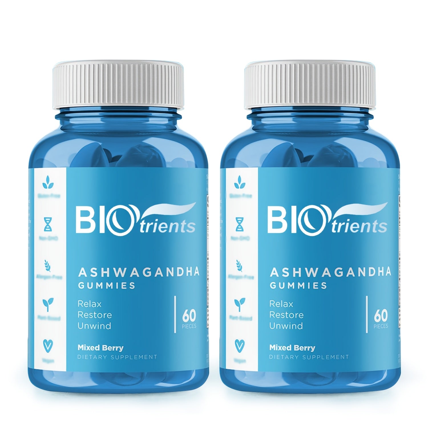 Biotrients - Ashwagandha Vitamin D Gummies - Improved Sleep, Stress Reduction, Relaxation And Cognitive Support For Men And Women, Mixed Berry, Gluten Free And Gelatin Free. America's #1 Ashwagandha - 60 GOlI Capsules Per Bot